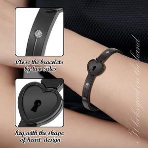 NEW 2 Sets Couple Heart Charm Lock Bracelet and Key Necklace Lock Matchi…